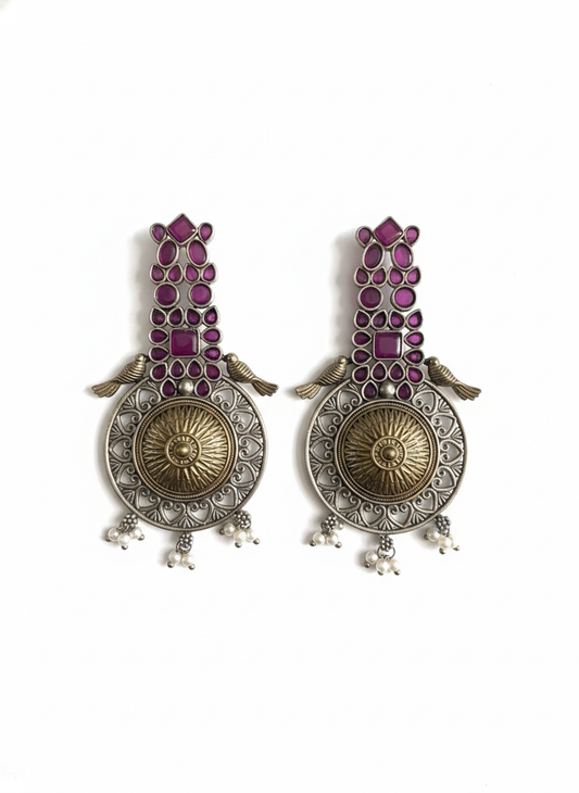 Metal Pink Statement earrings- 516