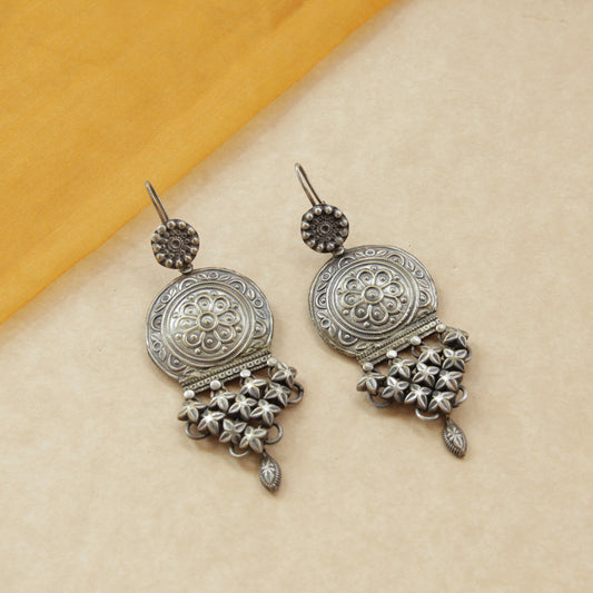 Antique oxidized silver  Earrings with floral motif work