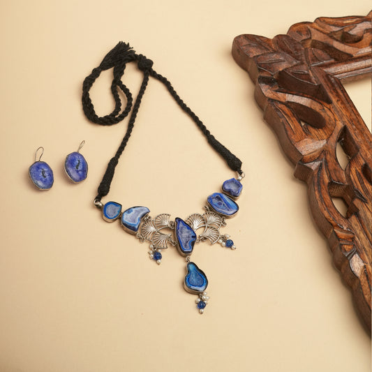 German silver Brass necklace set with rough stones perfect for Navratri
