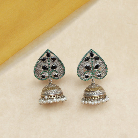 TRADITIONAL GERMAN SILVER OXIDIZED JHUMKA EARRINGS