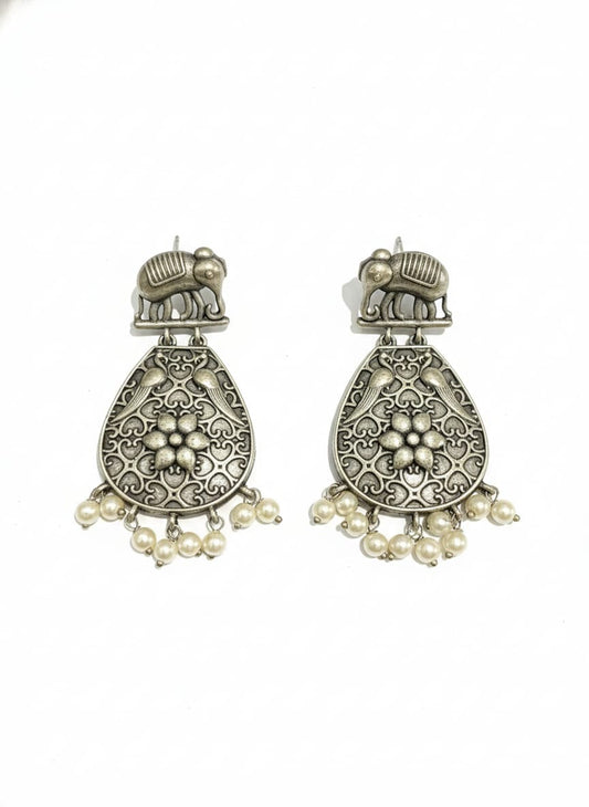 Elephant Motif Metal Dangler Earrings-472