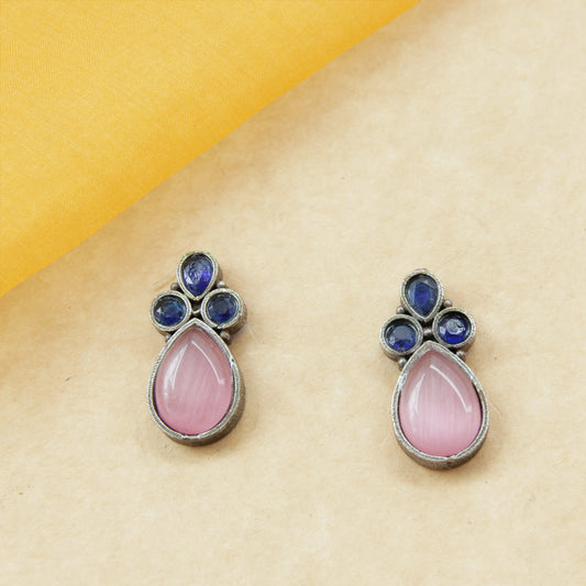 Navratri Pink Stone Stud Earrings