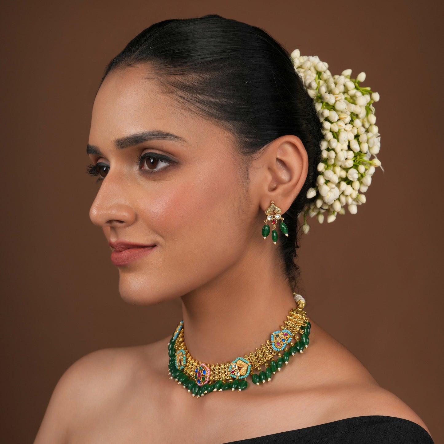 Golden green drop Tribal Necklace Set