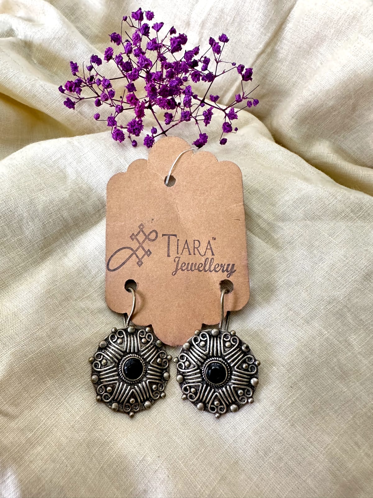 German Silver Black Stone earrings in sale for women & Girls