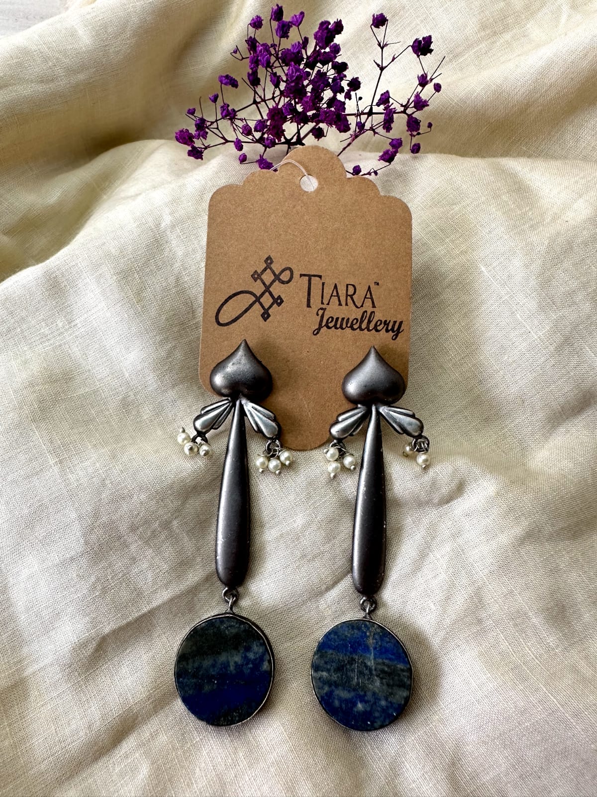 German Silver Long Blue Stone  Earrings In Sale For Women & Girls