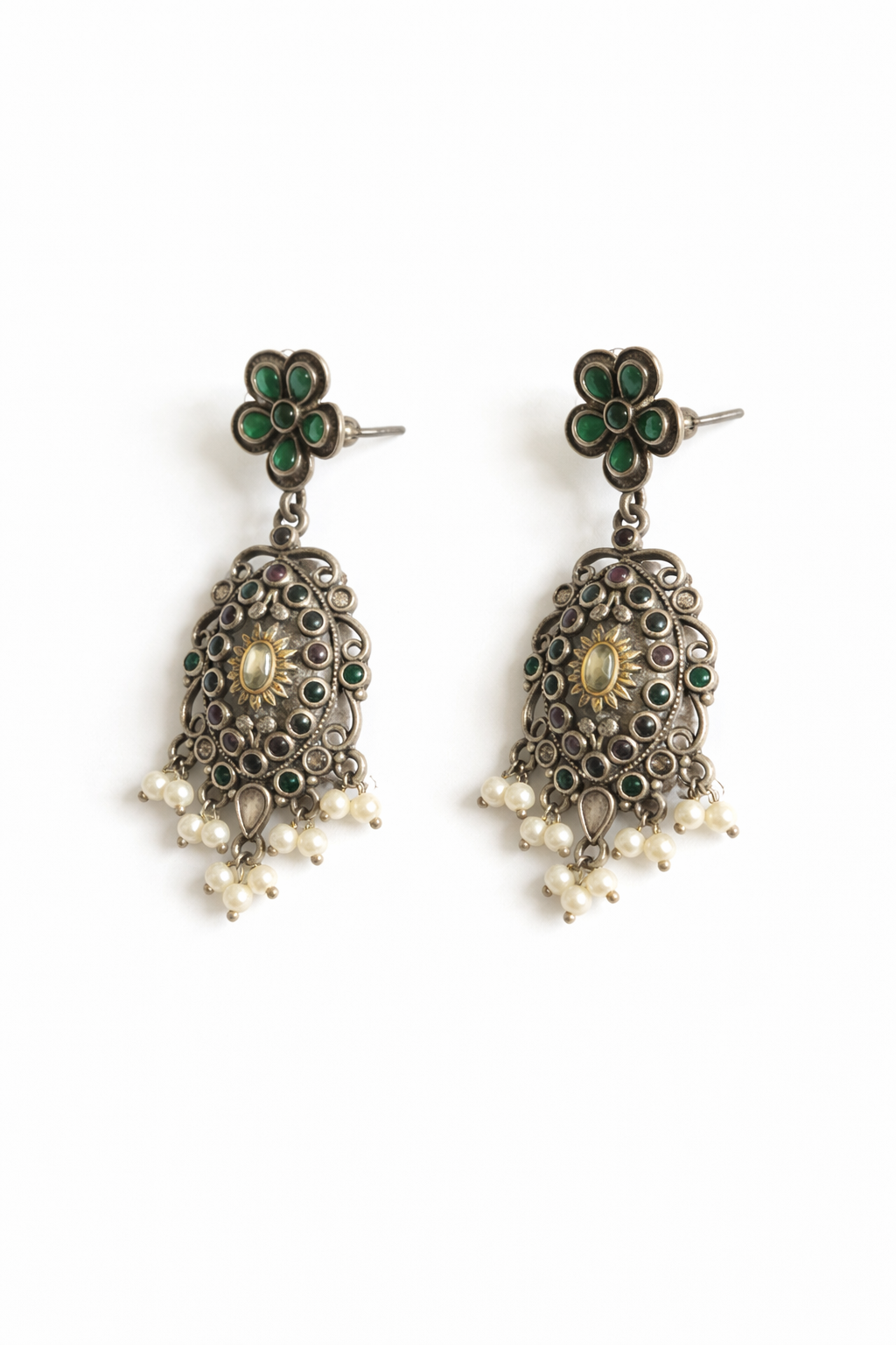 Metal Multi-color Dangler Earrings-489