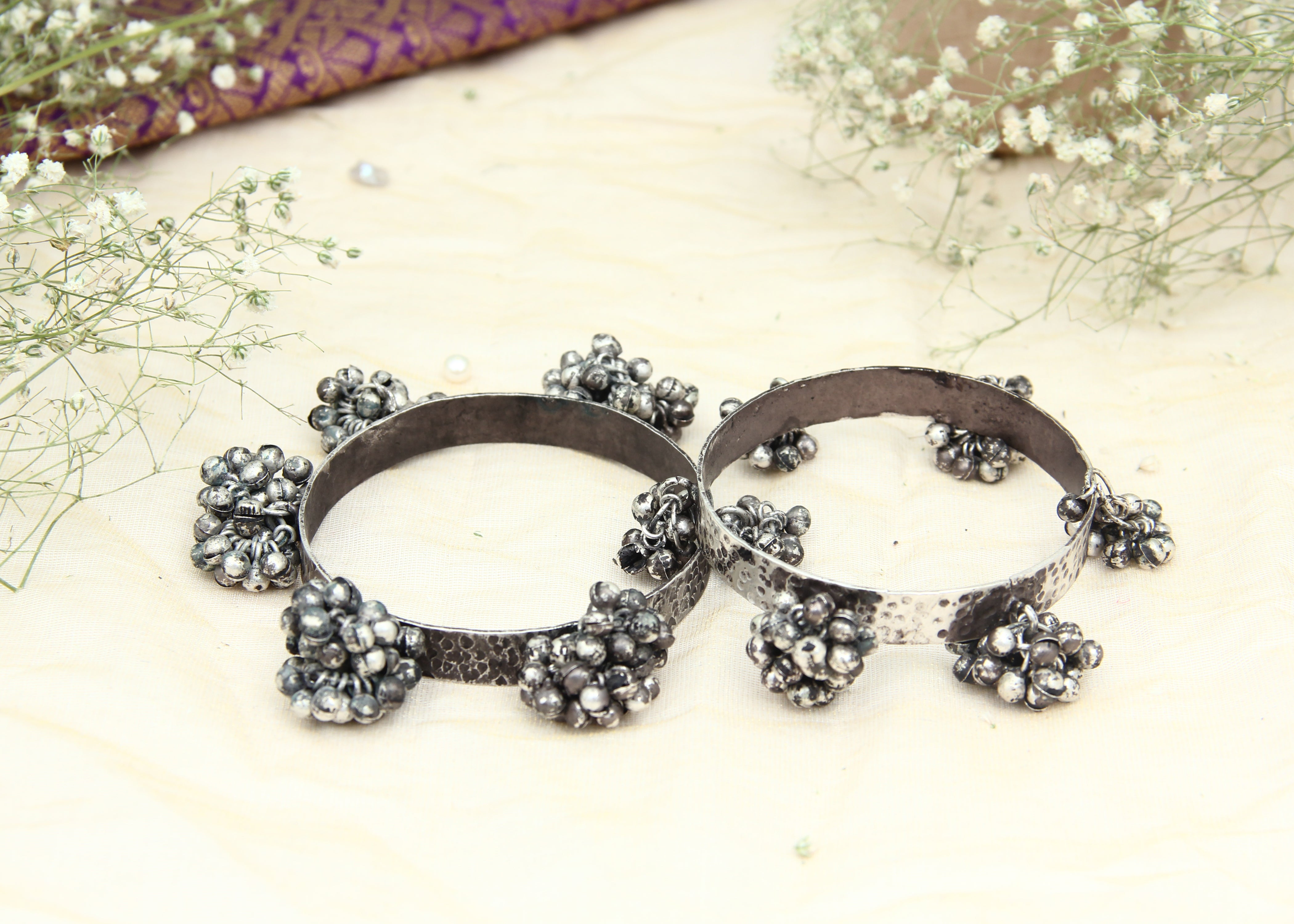 Silver-Plated Handcrafted Oxidized Gunghroo Bangles